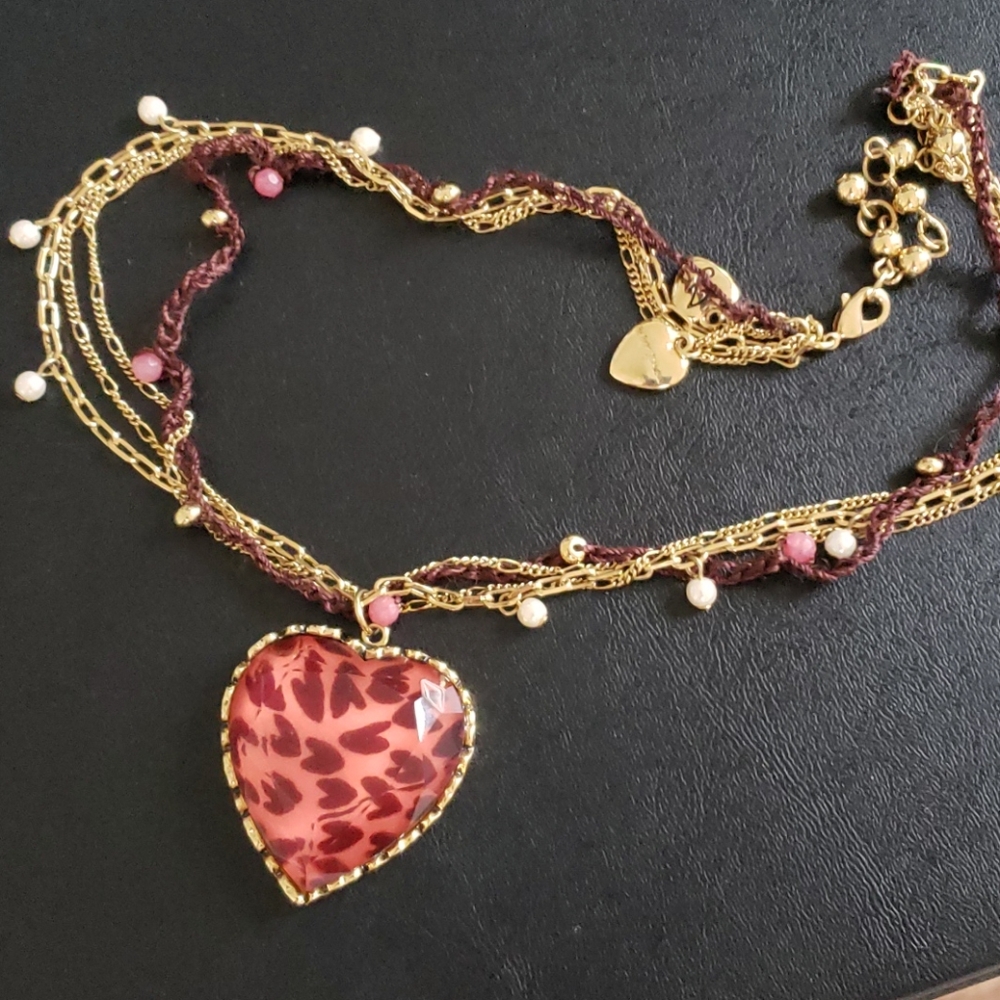 Betsey Johnson Cheetah Heart Necklace (Pink)